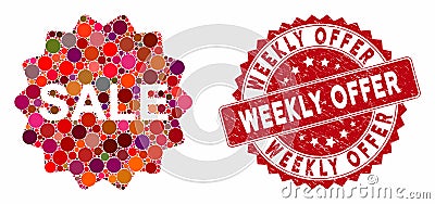 Collage Sale Token with Scratched Weekly Offer Stamp Stock Photo