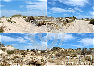 Collage of sand dunes near Bunbury Western Australia. Stock Photo