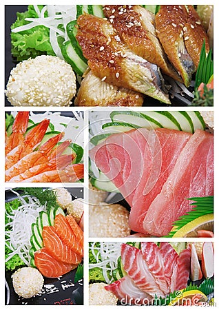 Sashimi shrimp, eel, tuna, salmon Stock Photo