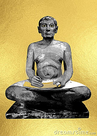 Collage Seated Scribe egyptian sculpture Stock Photo