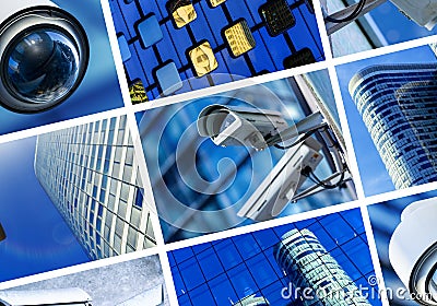 Collage of security camera and urban video Stock Photo