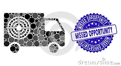 Collage Shooting Gallery Truck Icon with Grunge Missed Opportunity Seal Vector Illustration