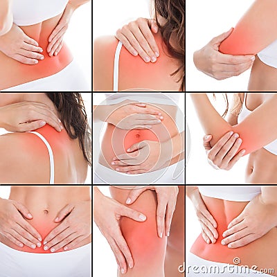 Collage Showing Ache At Different Parts Of The Body Stock Photo