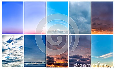 Collage of sky photos, beautiful set Stock Photo