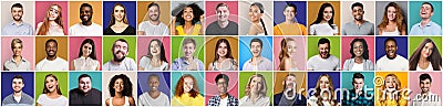 Collage of smiling and happy multiethnic people Stock Photo