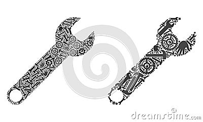 Collage Spanner Icons of Repair Tools Vector Illustration