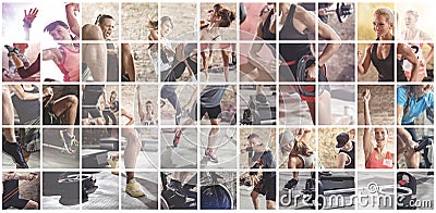 Collage of sport photos with people Stock Photo