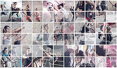 Collage of sport photos with people Stock Photo