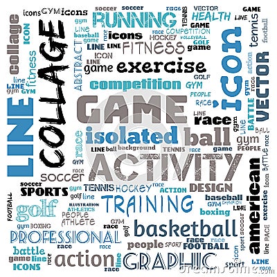 collage sports word cloud green background, all sports, this contain use as banner, painting, motivation, web-page, website Cartoon Illustration