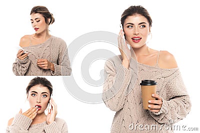 Collage of stylish, woman in knitted Stock Photo
