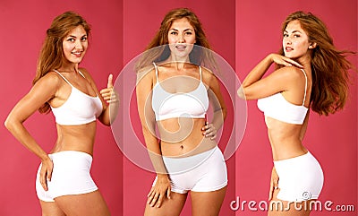 Collage three fintess women Stock Photo