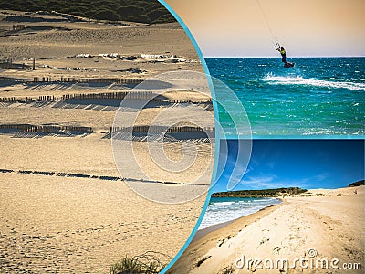 Collage of tourist photos of the Tarifa, Spain. Editorial Stock Photo