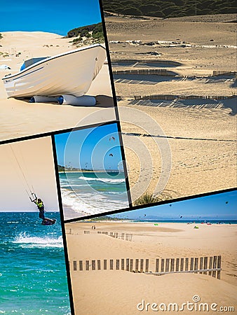 Collage of tourist photos of the Tarifa, Spain. Editorial Stock Photo