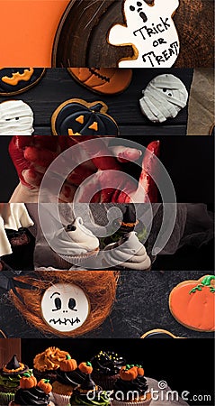 Traditional Halloween sweet treat and bloody hands Stock Photo