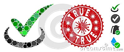 Collage True Icon with Coronavirus Distress True Seal Vector Illustration
