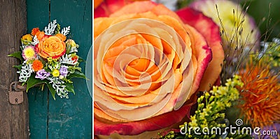 Collage of two pictures of rustic flower bouquet Stock Photo