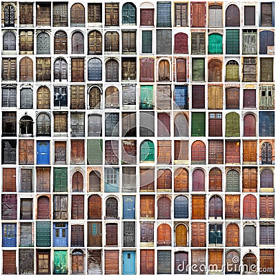 Typical vintage wooden doors collage Stock Photo