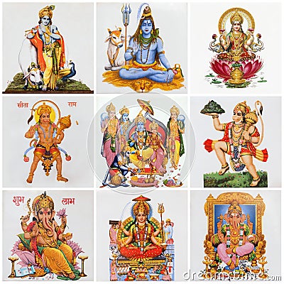 Collage with variety of asian religious symbols Stock Photo