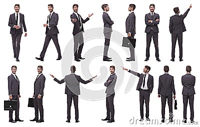 Collage of various photos of a successful businessman Stock Photo