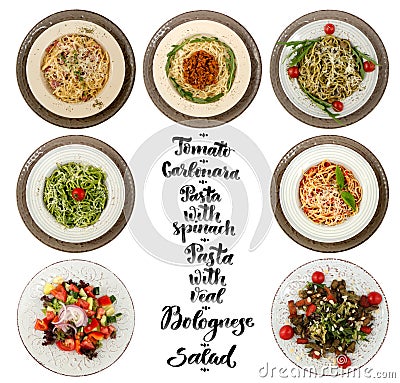 Collage of various plates of pasta Stock Photo