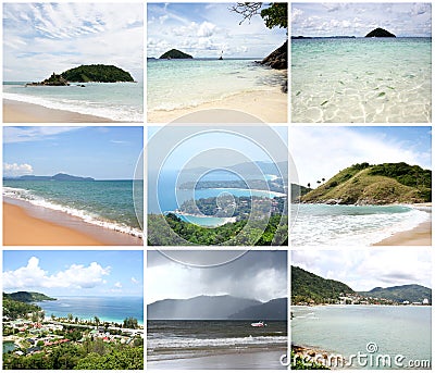 Collage of View Point - Kata, Karon, Patong in Thailand Stock Photo