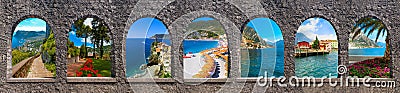 Capri, beautiful and famous island in the Mediterranean Sea Coast, Naples. Italy. Collage Stock Photo