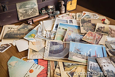 collage of vintage postcards and magazine clippings, with a pop of color Stock Photo