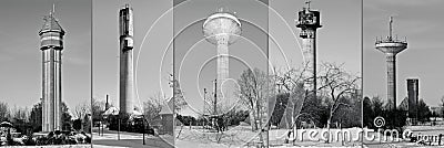 Collage of water towers Stock Photo