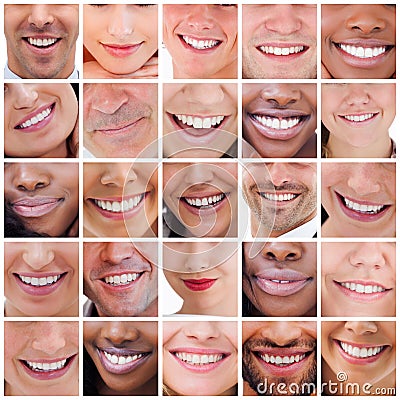 Collage of white smiles Stock Photo