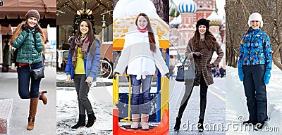 Collage winter fashion. Young beautiful women Stock Photo