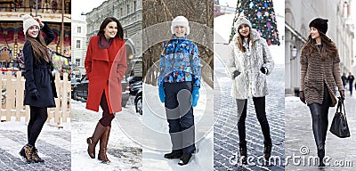 Collage winter fashion. Young beautiful women Stock Photo