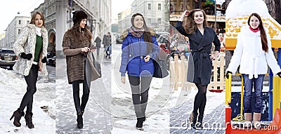 Collage winter fashion. Young beautiful women Stock Photo