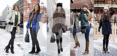 Collage winter fashion. Young beautiful women Stock Photo