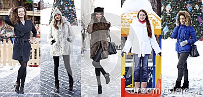 Collage winter fashion. Young beautiful women Stock Photo