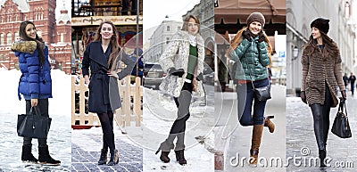 Collage winter fashion. Young beautiful women Stock Photo