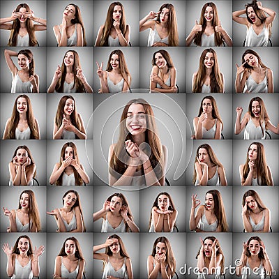 Collage of woman with different facial expressions Stock Photo