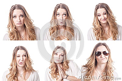 Collage of woman different facial expressions Stock Photo