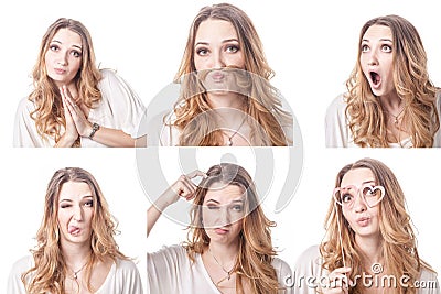 Collage of woman different facial expressions Stock Photo