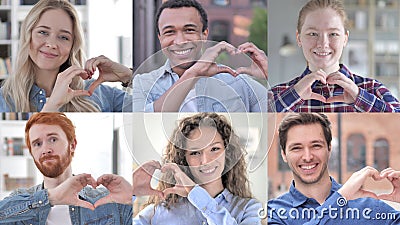 The Collage of Young People Making Heart With Hands Stock Photo