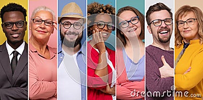 Collage of young and senior people wearing reading glasses Stock Photo