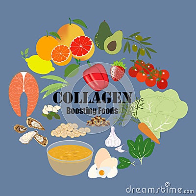 Collagen boosting food healthy nutrient rich food vector illustration Vector Illustration