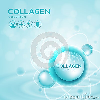 Collagen serum and vitamin, hyaluronic acid skin solutions with cosmetic advertising background ready to use. Illustration vector Vector Illustration