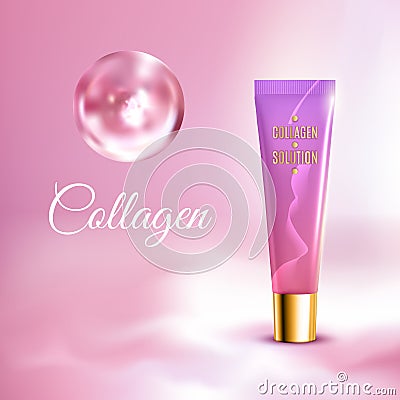 Collagen Cream Tube Realistic Background Poster Vector Illustration