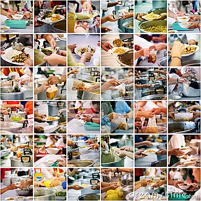 Collages food , Donation food to the poor : the concept of starvation Stock Photo