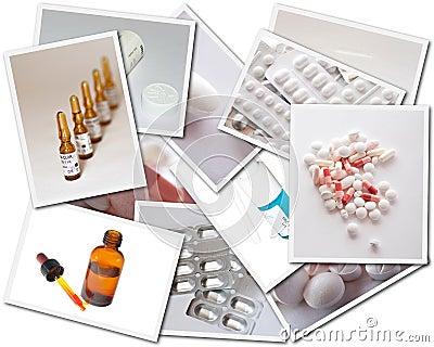 Collages with medicines photos Stock Photo