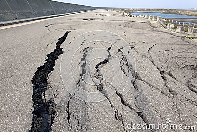 Collapse and cracked road Stock Photo