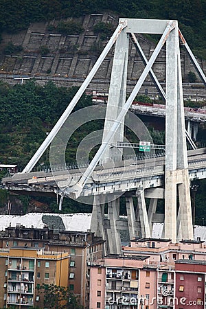 The collapse of the Morandi bridge in Genoa Editorial Stock Photo