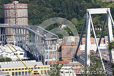 The collapse of the Morandi bridge in Genoa Editorial Stock Photo