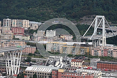 The collapse of the Morandi bridge in Genoa Editorial Stock Photo