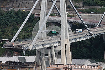 The collapse of the Morandi bridge in Genoa Editorial Stock Photo
